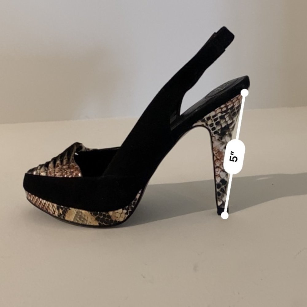 BCBG Generation Black Peep Toe Print Heel Size 9.5 - Picture 2 of 6